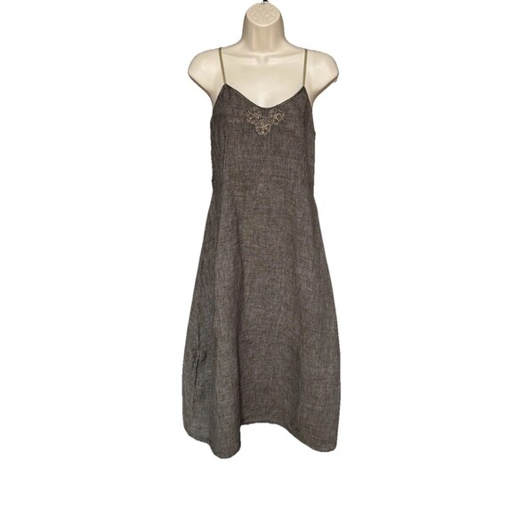 Anna Thomas Size 8 100% Linen Brown Sleeveless Dress Knee Length Belted - Picture 1 of 9